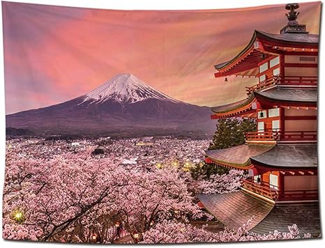 Amazon Co Jp Dekori 壁掛け タペストリー 富士山 桜 寺 町 赤い空おしゃれ 大判 背景布 布ポスター 簡単撮影用 北欧 多機能壁掛け 装飾布 寮 お店 部屋 模様替え 気分転換 個性ギフト 新居祝い 150x130 ホーム キッチン