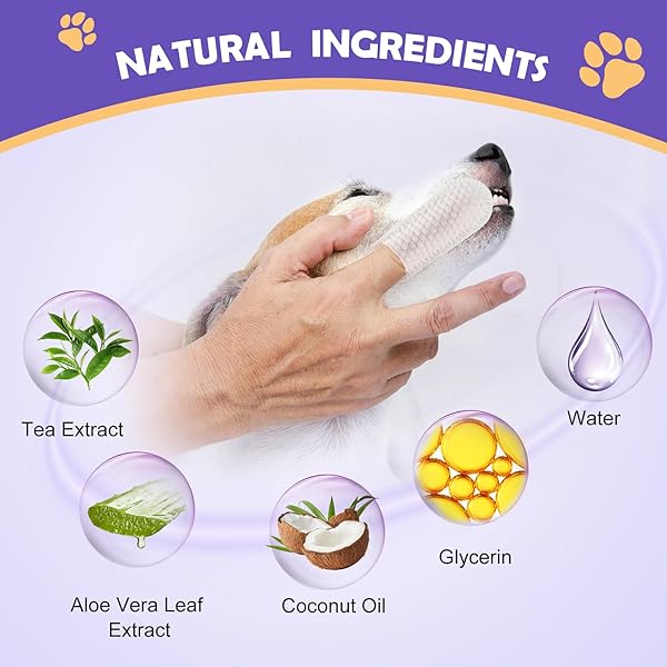 OUYOFI TEETH CLEANING FINGER WIPES FOR DOGS & CATS, REDUCES TARTAR & FRESHENS BREATH DENTAL WIPES，NATURAL MILD INGREDIENTS,DISPOSABLE DOG TEETH CLEANING WIPES,50PCS