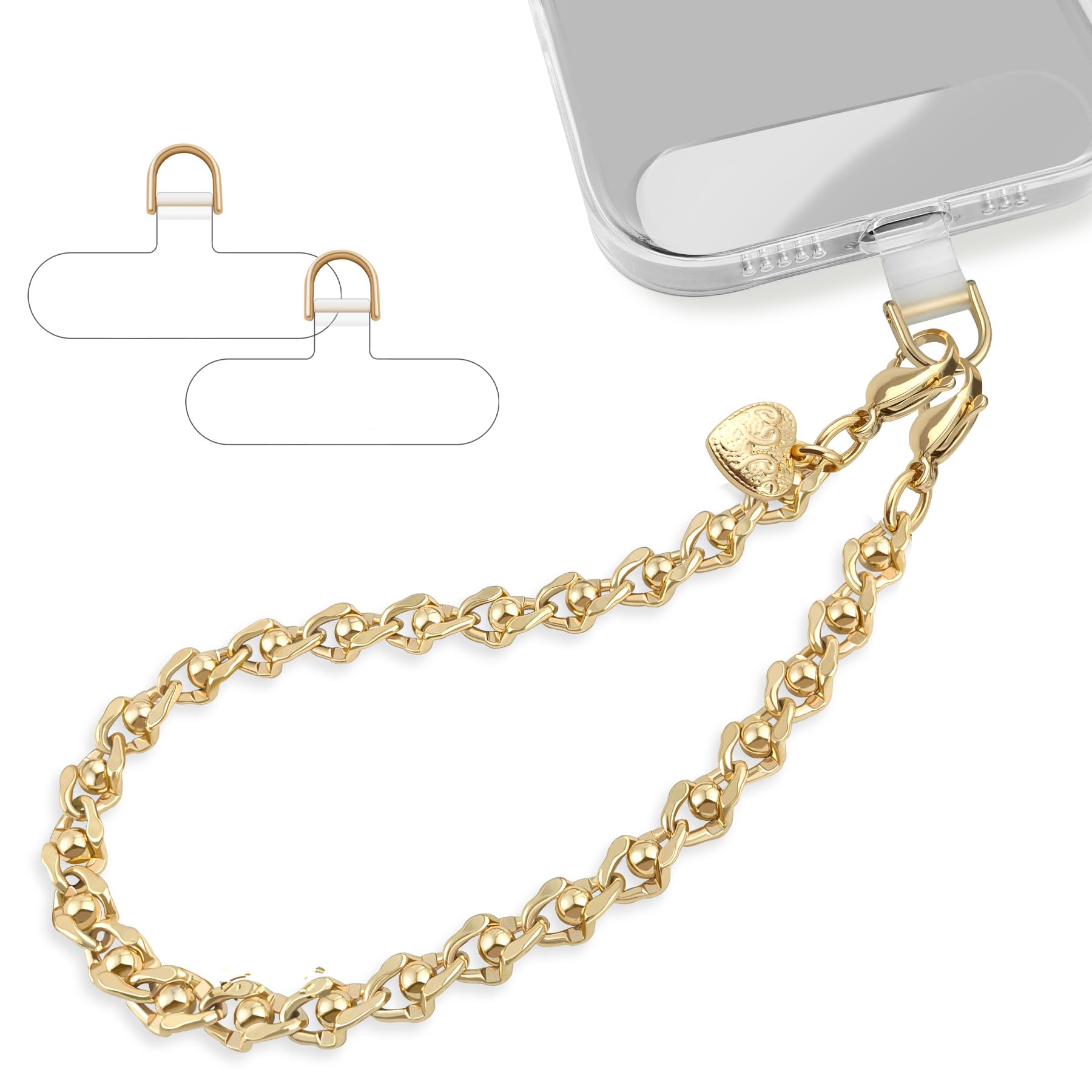 WaiYukllic Phone Charm Strap Metal Chain Wristlet for iPhone case Hands-Free Phone Wrist Strap with 2 Tether Tabs Anti Theft strap for Women & Girls Travelling & Parties(Aureate)