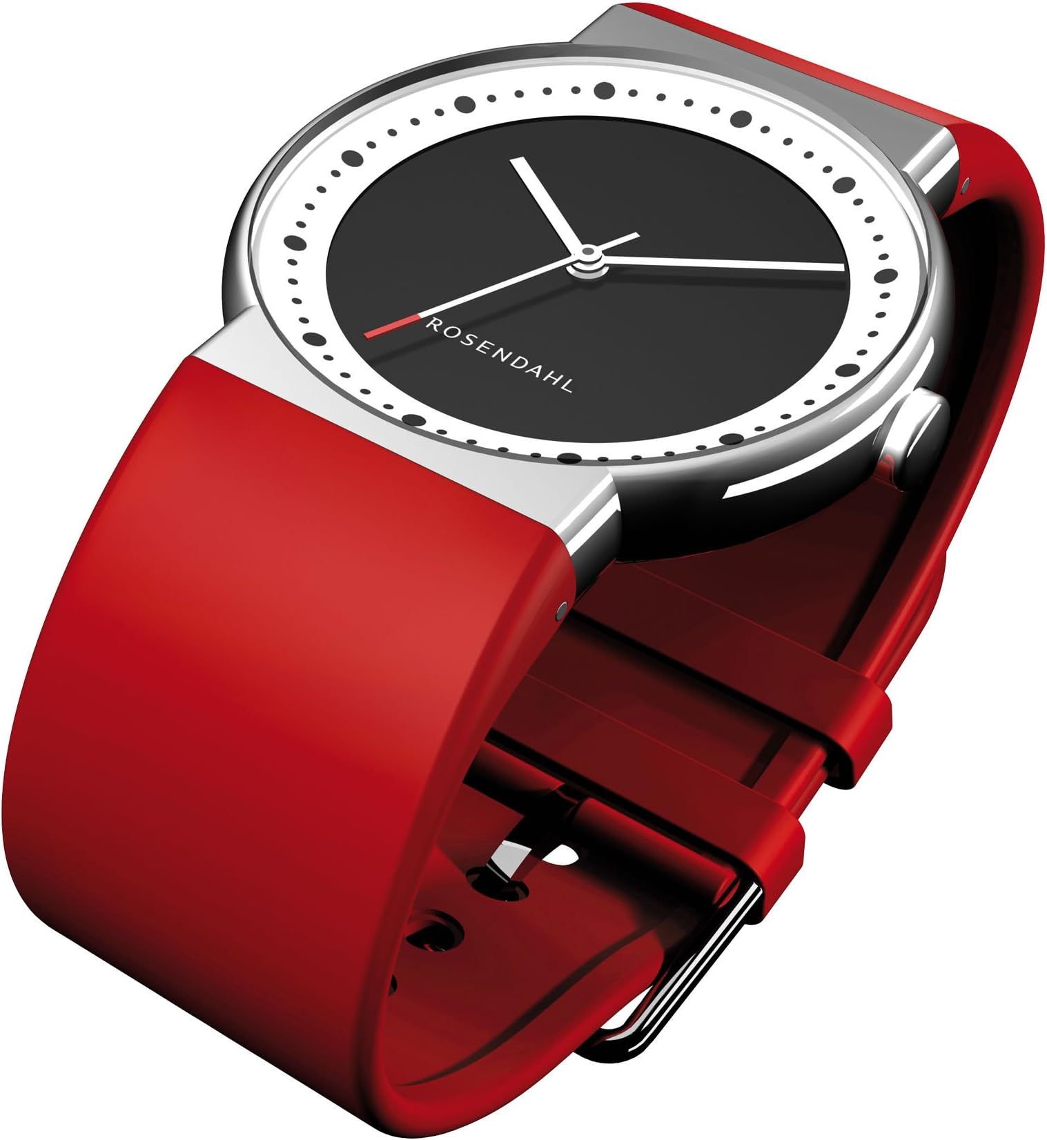 Rosendahl Men's Watch IV 43252 with Black Dial Polished Stainless Steel Case and Red Polyurathane Strap
