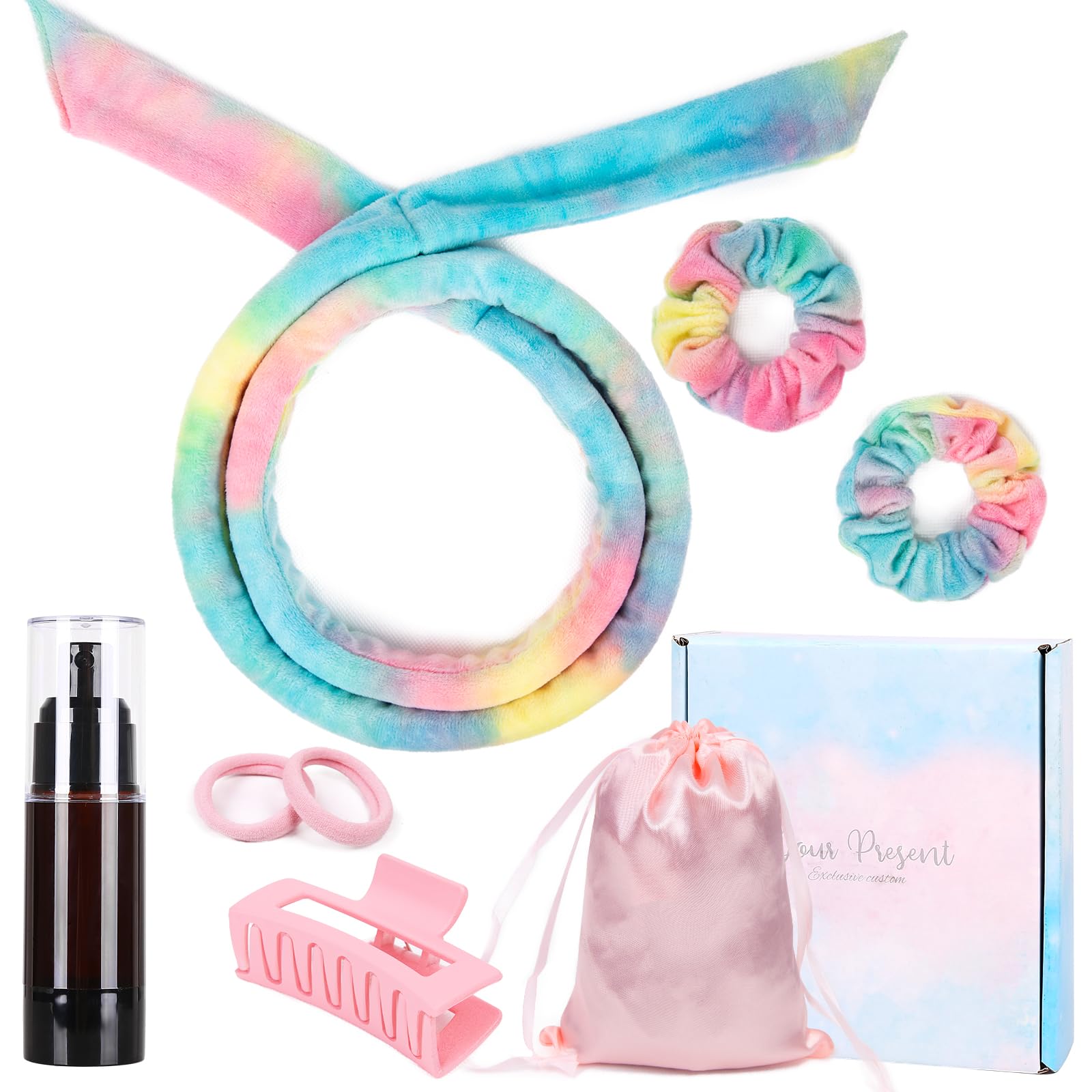 Heatless Curlers Headband, Heatless Curls Set, Soft Velour Heatless Hair Curler, Hair Curlers No Heat for Short & Long Hair (Rainbow)