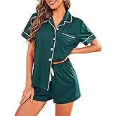 QLVKYW Pajama Set for Women 2 Piece Sleepwear Short Sleeve Button Tops and Pj Shorts Chest Pocket