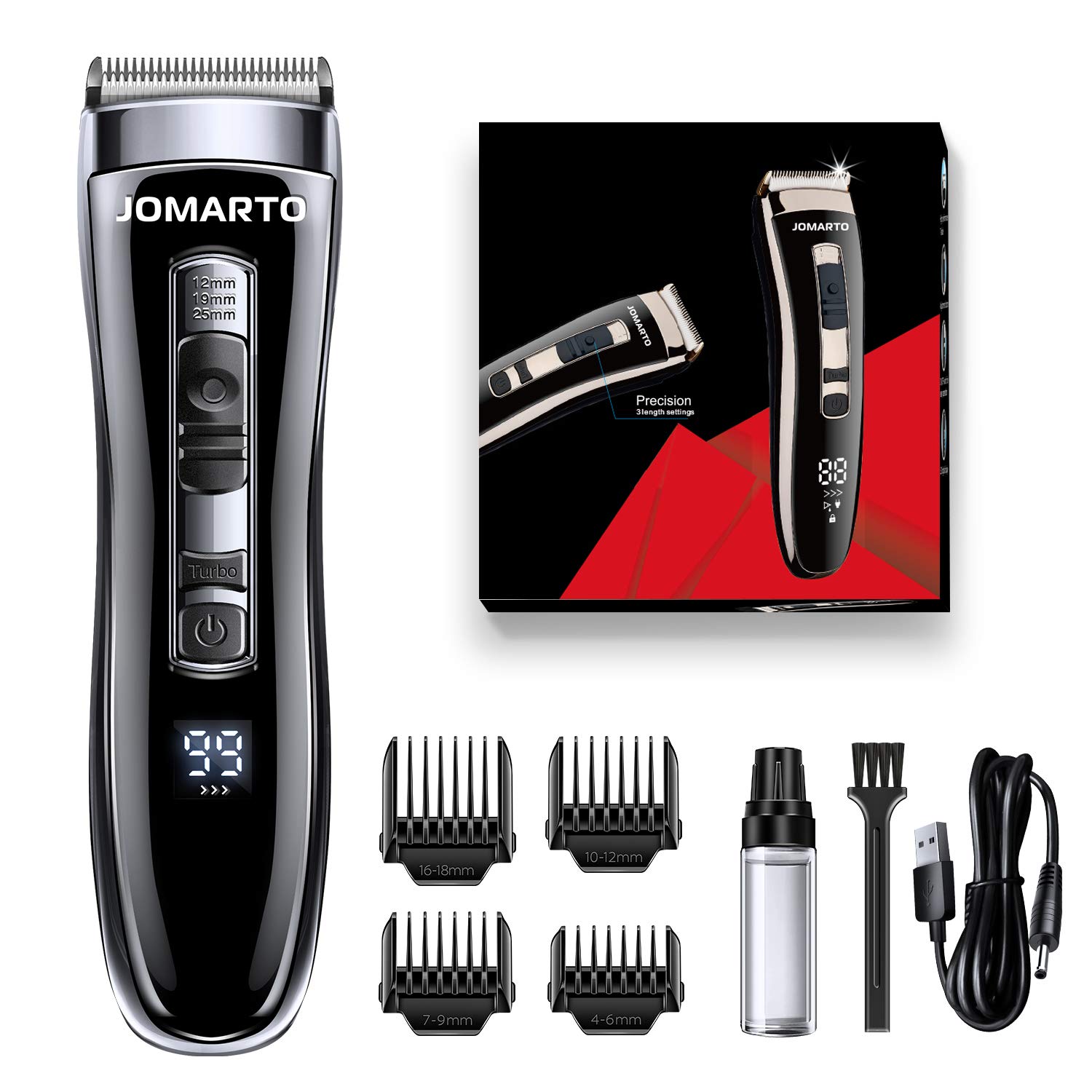 Hair Clippers Home Barber Gift Kit, JOMARTO Cordless Electric Clipper, Hair Trimmer with Cutting Combs, Adjustable Frequency, USB Rechargeable, LCD Display, Support Fast Charge for Professional Style: Beauty