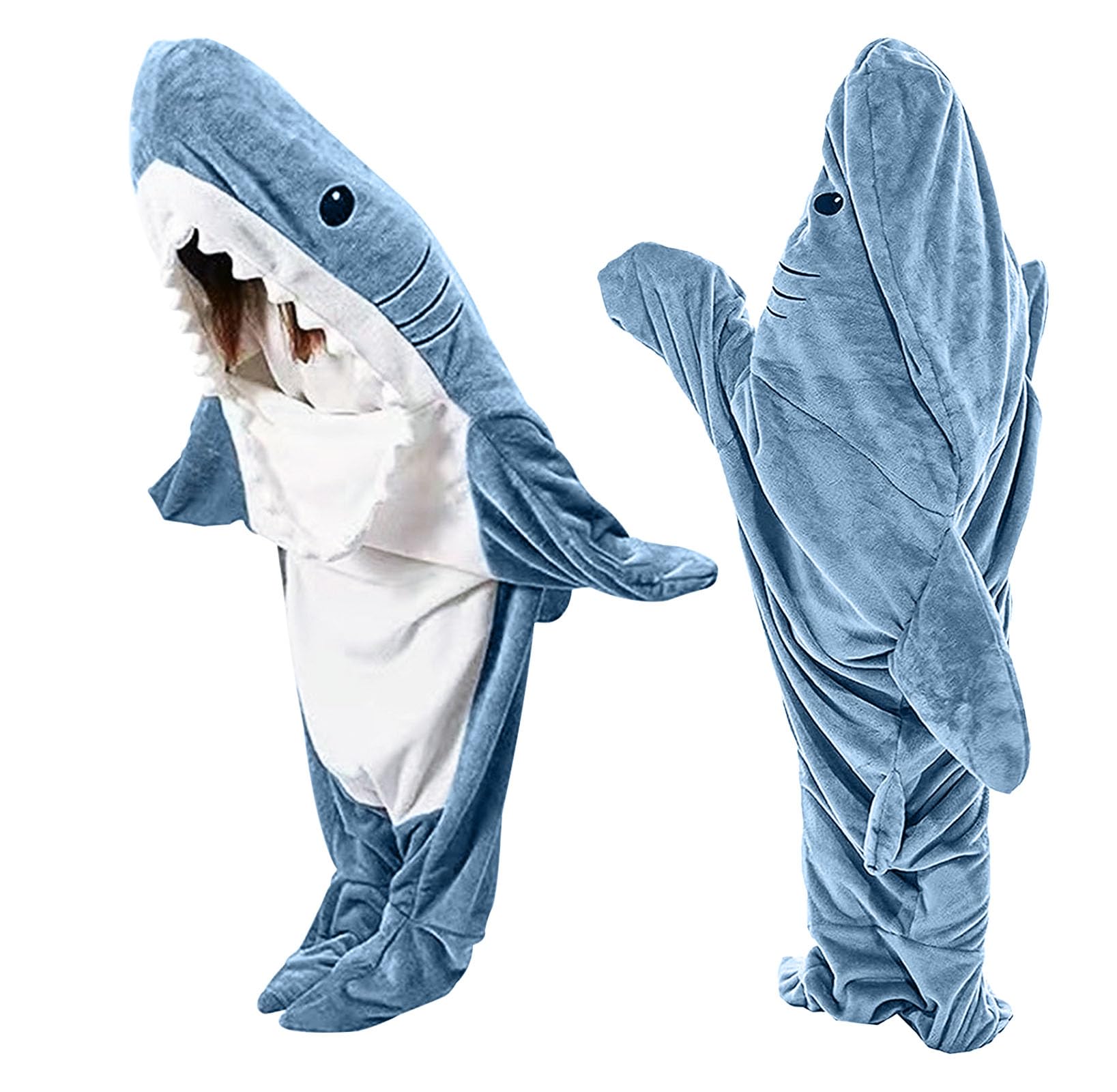 TBGENIUS Shark Blanket Onesie Shark Hoodie for Adults and Kids, Cozy Flannel Shark Costume Shark Sleeping Bag