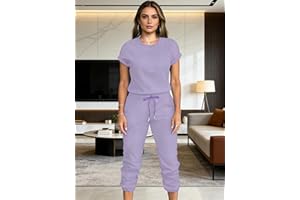 Women’s Fall 2 Piece Casual Outfit Crew Neck Short Sleeve Top with Pocket Jogger Pants Set
