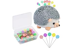 Fteven 100 Pieces Flat Head Straight Pins Hedgehog Pincushion Kit, Big Pincushion with Clear Storage Box and Quilting Pins, Colorful Head Straight Sewing Pins for Handicrafts DIY Sewing