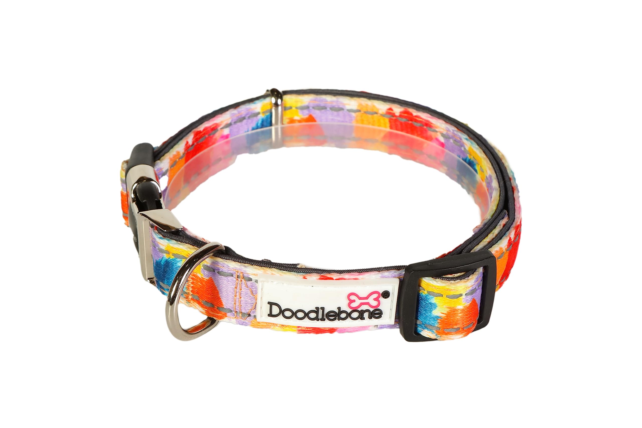 Doodlebone – Padded Dog Collar – Adjustable Breathable Comfort Collar with Reflective Stitching, Strong D Ring & Durable Metal Buckle for Daily Walks – Size 6-11 50–70cm - Watercolour