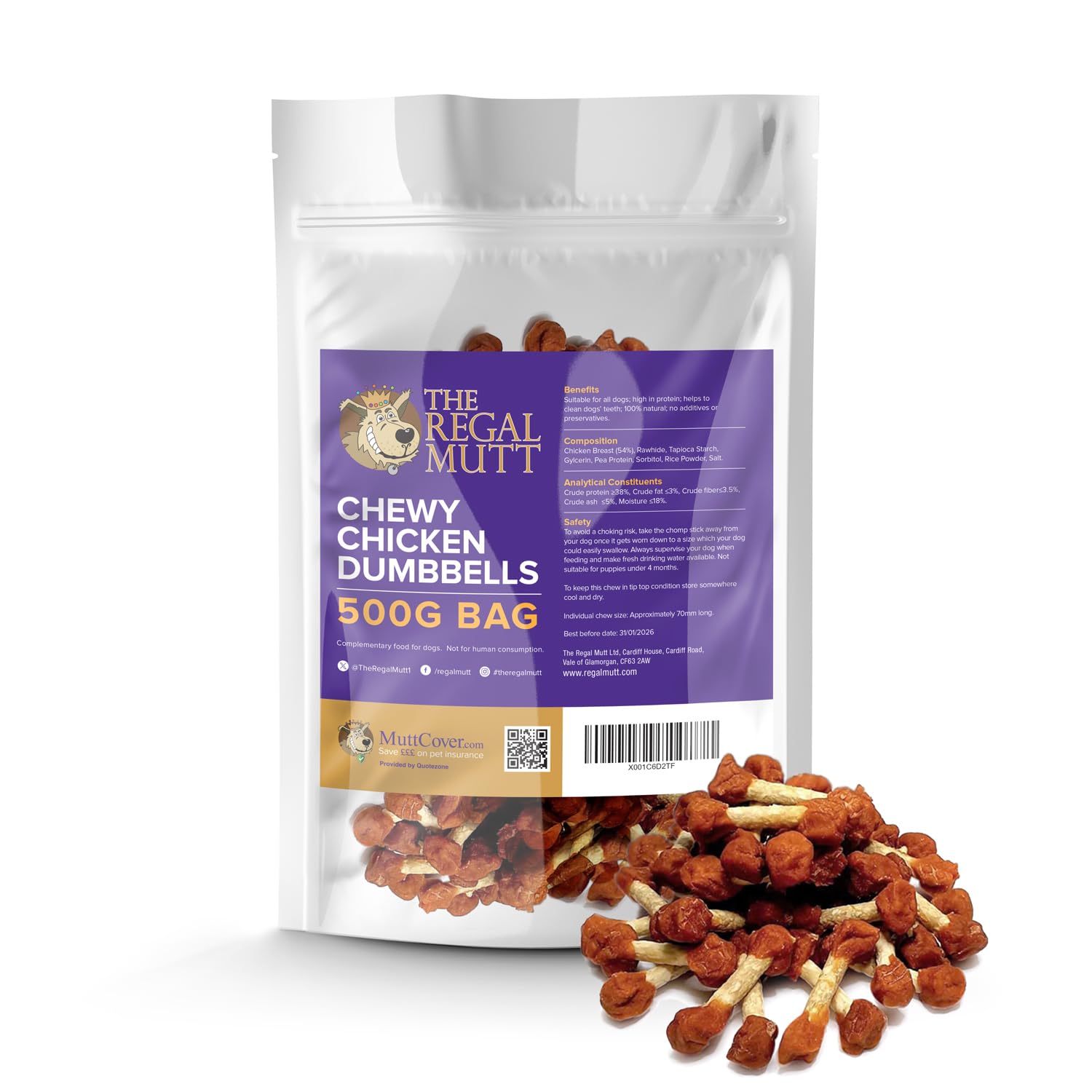 The Regal Mutt - Chicken Dumbbells - 500g Bag — image 1