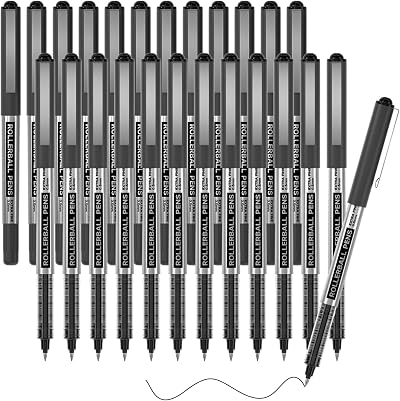 Shuttle Art 25 Pack Rollerball Pens 0.5mm Extra Fine Black Ink Quick Drying