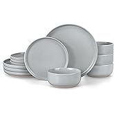LIANYU Stoneware Dinnerware Sets for 4, 12-Piece Kitchen Dinner Dish Set, Porcelain Plates and Bowls Tableware, Safe & Healthy, Dishwasher & Microwave Safe, Glacier Gray