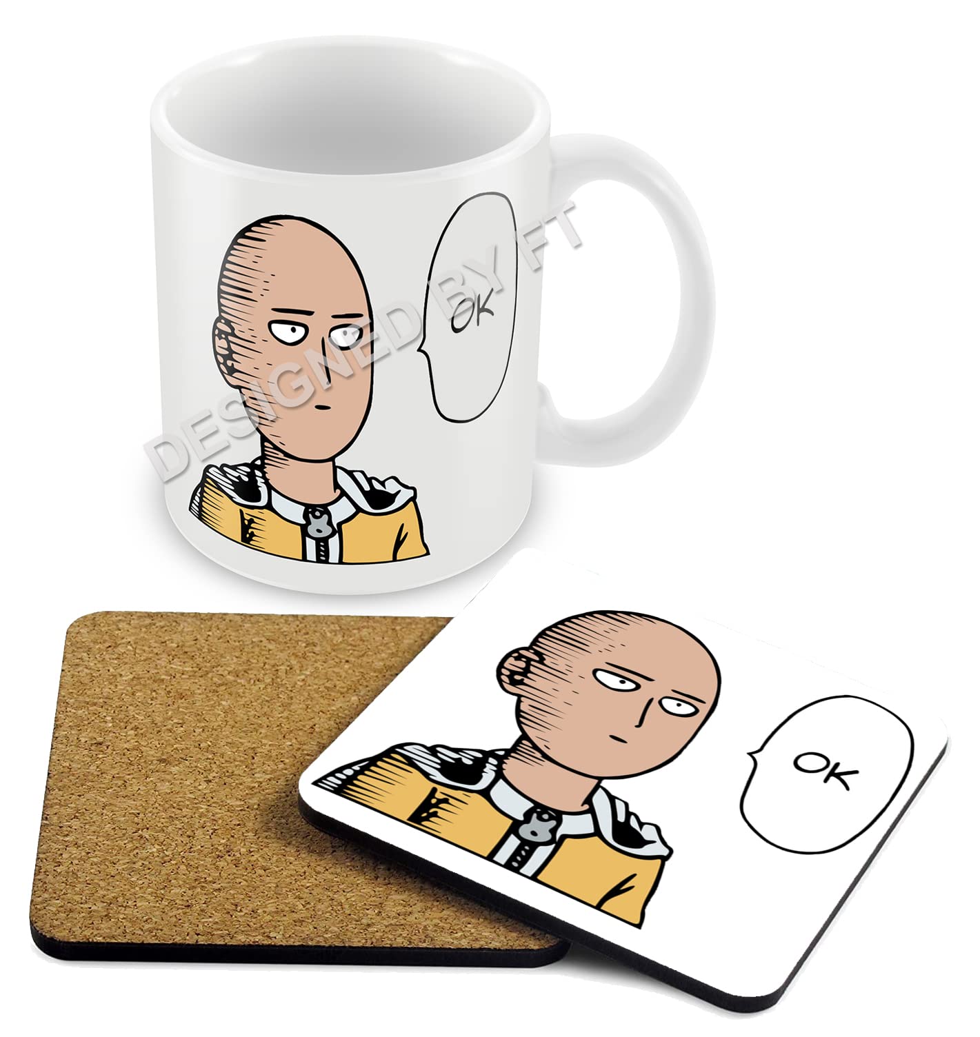 One Punch Man Ok Saitama Mug and Coaster Set by FT.