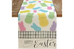 ARKENY Happy Easter Table Runner 13x72 Inches, Bunny Rabbit Spring Holiday Farmhouse Burlap Buffalo Plaid Indoor Table Decorations for Home AT375-72