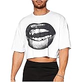 RoseSeek Men's Graphic Tees Short Sleeve Crew Neck Drop Shoulder Cropped T Shirt Summer Funny Tee Shirts