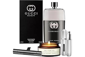 PERFUME4ALL Guilty for men | 5.0 oz EDT Spray Gift Set with Lavender Soy Candle, Car Air Fresheners, and Empty Travel Perfume Atomizer perfect kit for Men & Boys