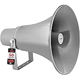 Pyle 50W Compact PA Horn Speaker - 13.5 Inch Indoor/Outdoor Megaphone with 400Hz-5KHz Range, 8 Ohm, 70V Transformer & Mounting Bracket for 70V Sound Systems (PHSP131T)