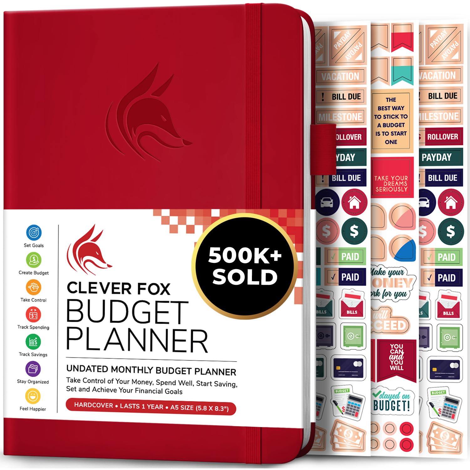 Clever Fox Budget Planner - Expense Tracker Notebook. Monthly Budgeting Organizer, Finance Logbook & Accounts Book, Bill Tracker, A5 (Red)
