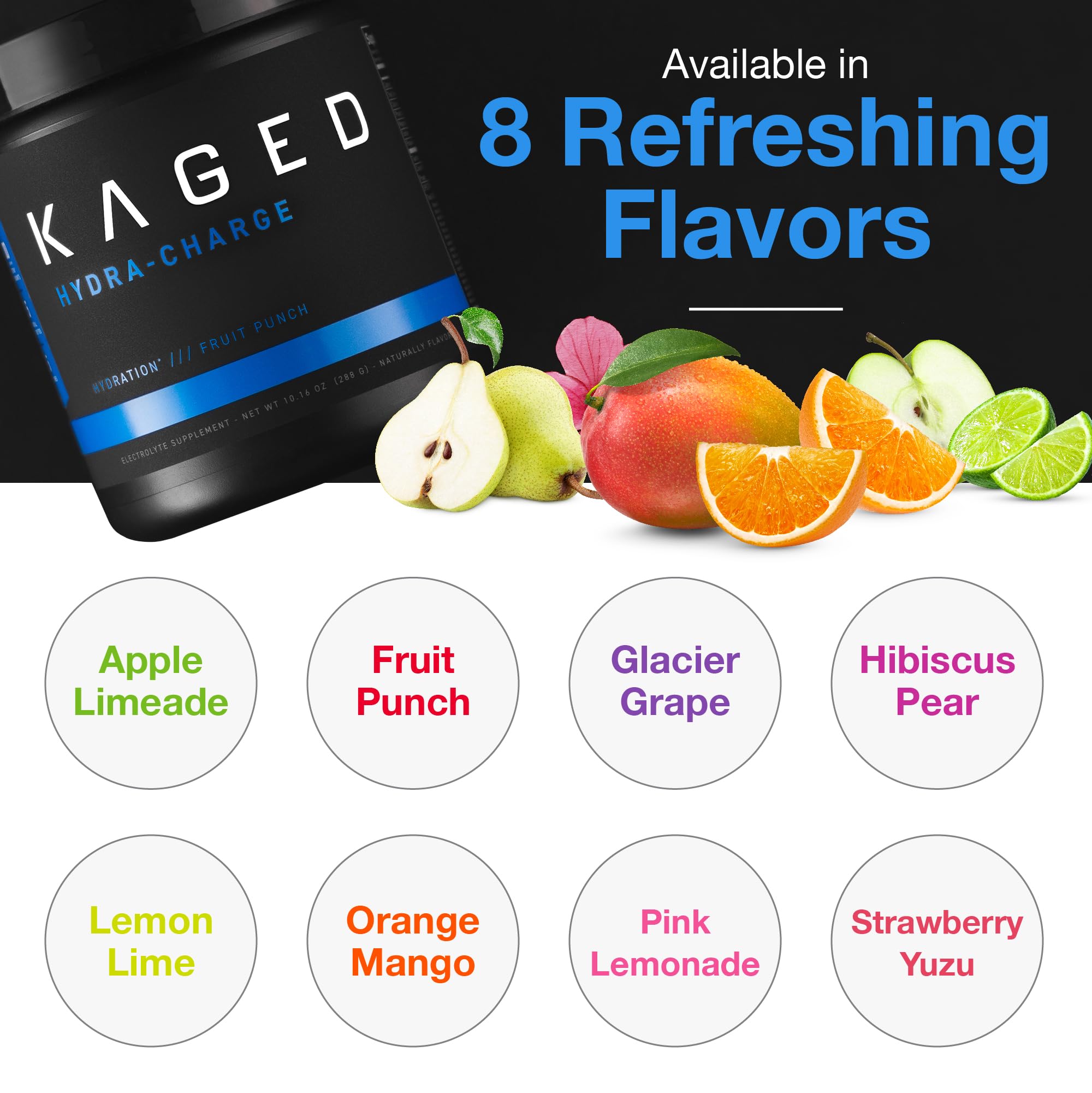 Kaged Electrolyte Hydration Powder | Fruit Punch | Sports Drink for Men and Women | Pre, Post, Intra Workout Supplement | 60 Servings
