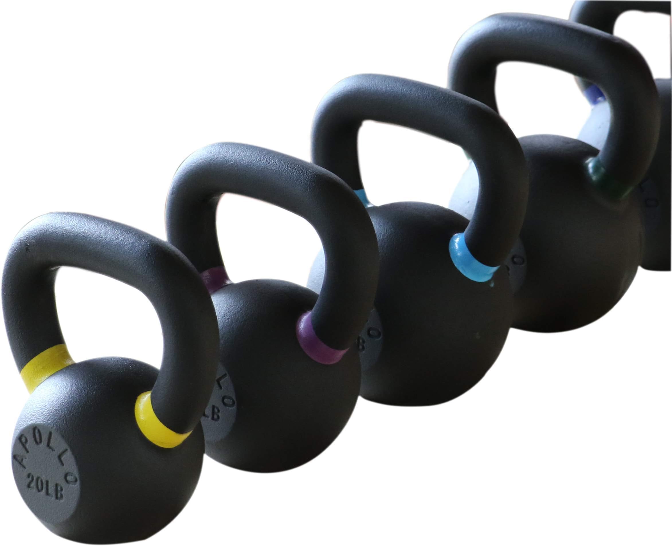 Apollo Athletics 1-Piece Solid Cast Iron Kettlebell with Color Ring for Home Exercise & Gym Workout