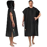 SUN CUBE Surf Poncho Changing Robe with Hood, Quick Dry Microfiber Wetsuit Changing Towel for Surfing Beach Swim Outdoor Sports Men, Absorbent Wearable Towel Cover Up with Pocket, Black