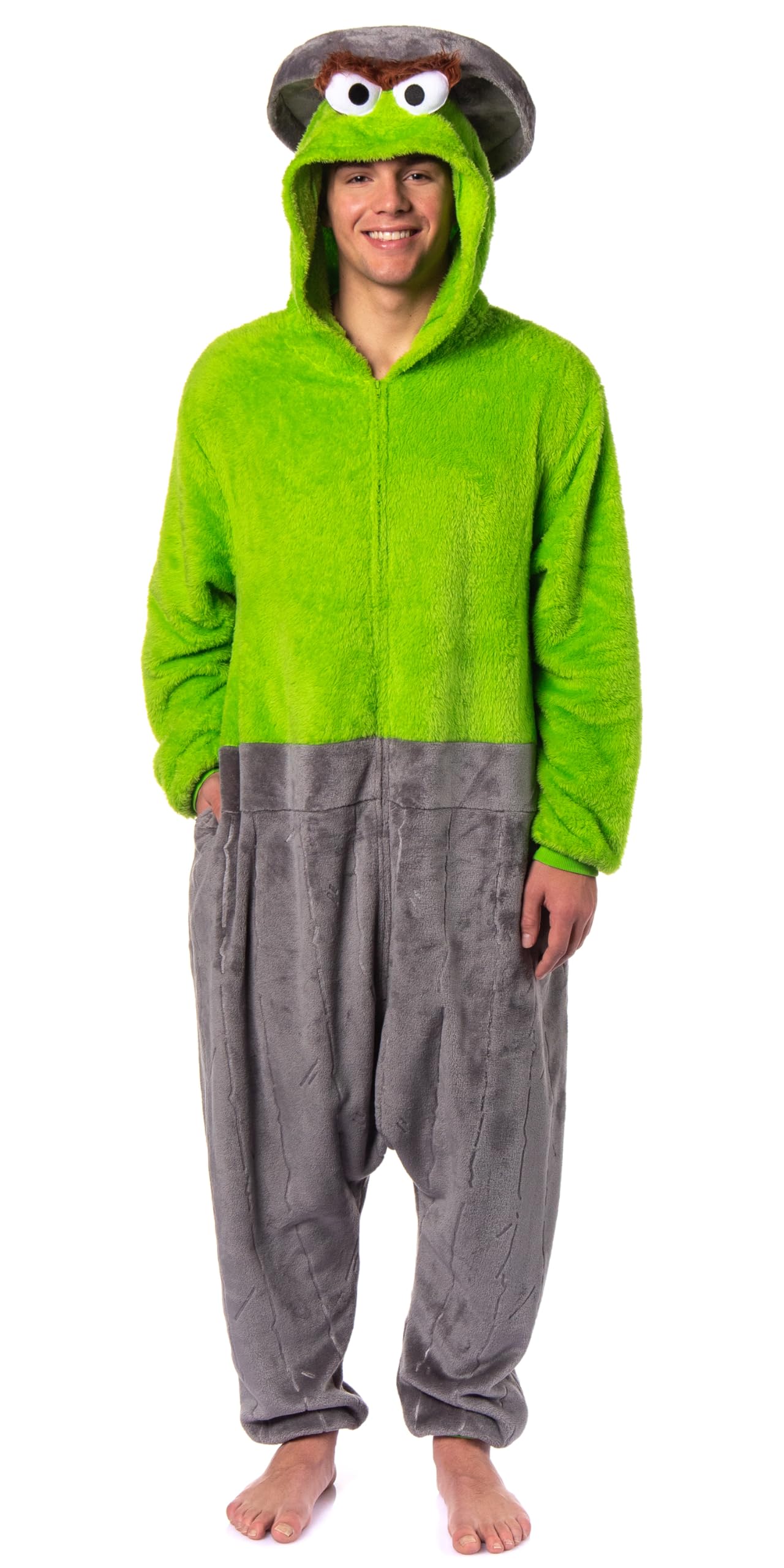 Photo 1 of Sesame Street Character Adult Union Suit Kigurumi Hooded 1 Piece Pajama Men Women (Oscar The Grouch, 2X-Large/3X-Large)