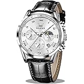 OLEVS Men's Leather Analog Quartz Watch - Luxury Chronograph Wristwatch With Date, Waterproof, Luminous - Dress Style