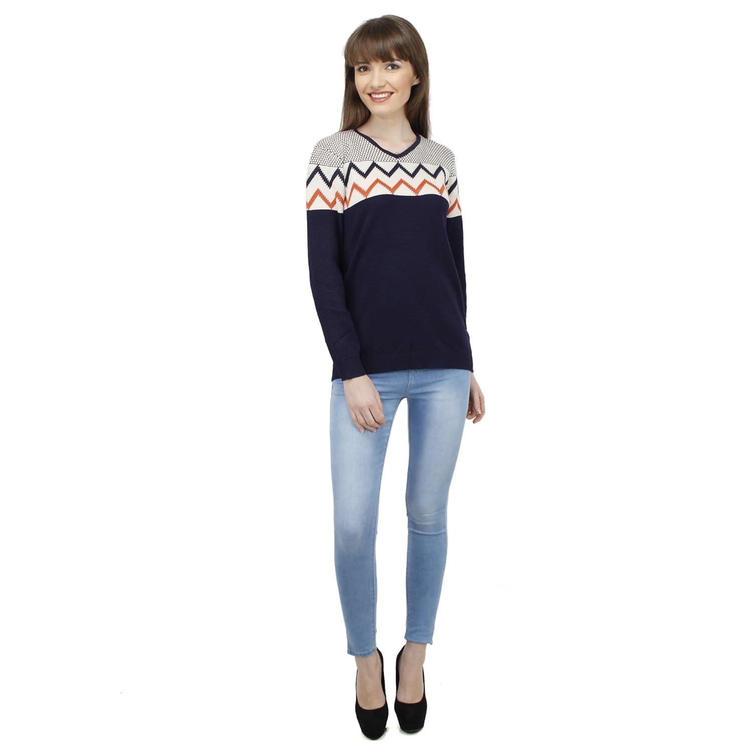 camey women winter zig-zag woolen top