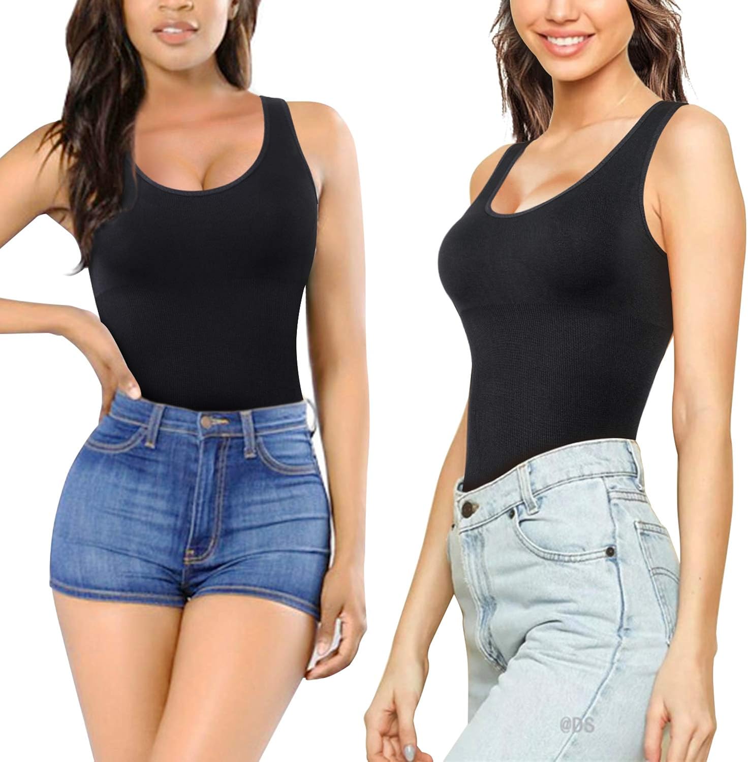 Nebility Women Waist Trainer Bodysuit Slim Full Body Shapewear Seamless Round Neck Jumpsuits Tummy Control Tops: Clothing