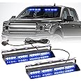 PKINGLAKE 2 in 1 LED Emergency Dash Strobe Light Bar Front/Rear Windshield Safety Flashing Warning Hazard Interior Lights for Police Firefighter Construction Vehicles Trucks (2x14 inch, Blue/Blue)
