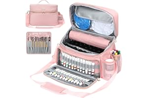 POCDUORG Acrylic Paint and Brush Set Organizer Bag - Carrying Case Compatible with Apple Barrel, Shuttle Art, Caliart Art Supplies - Includes Detachable Paint Brush Holder - for Home/Travel/Outdoor (Pro Pink)