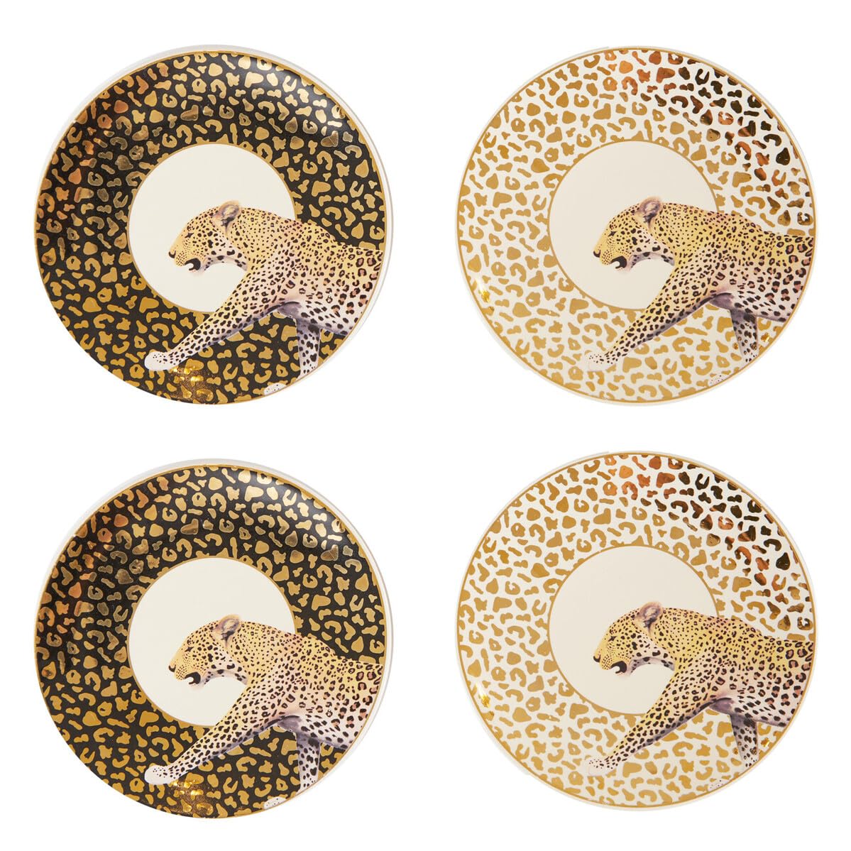Premier Housewares Set of Four Leopard Print Stoneware Dishes Elegant Black White and Gold Tones Elegant And Modern Design Versatile Serving Durable Materials 12x1x12