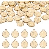 uxcell 52pcs Letter Charm, Enamel Letter Pendants, Alphabet l Pendants Double Sided Beads Charm for DIY Bracelet Necklace Pendants Earring Jewelry, Champagne Gold