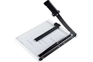 DUAXETONGXIA Easy to Use 12'' Guillotine Paper Cutter，Stack Paper Trimmer with Safety Blade Lock,12 Sheets Capacity,Heavy Duty Metal Base, Automatic Clamp,Perfect for Office，School (White, 12Inch)