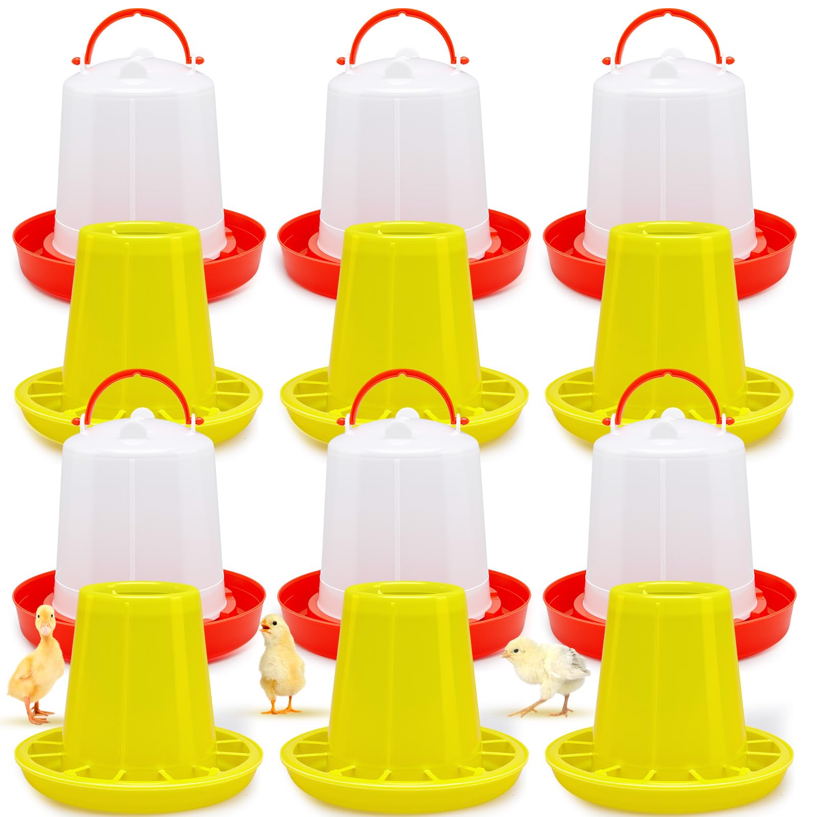 Photo 1 of Funnymoom Small Chicken Feeder and Baby Chicken Waterer Set Bulk Chick Feeder Chick Drinker for Poultry Ducks Goose Quail Pigeons(Normal Style,1.5, 1.5,Red)