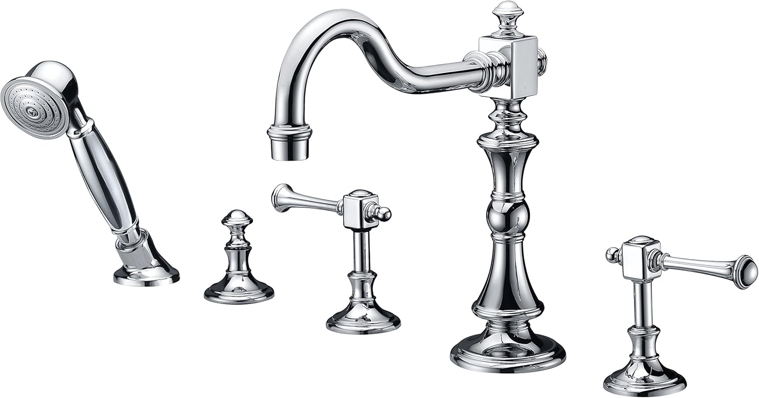 3 Handle Deck Mounted Bathtub Faucet Polished Chrome Kitt