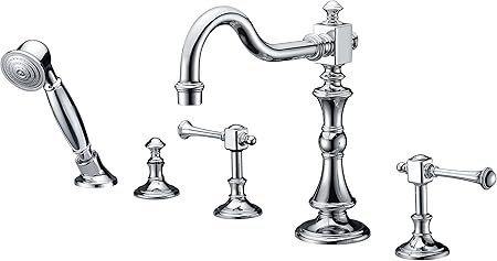 3 Handle Deck Mounted Bathtub Faucet Polished Chrome Kitt