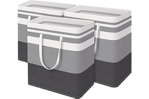 HomeHacks 3-Pack Large Laundry Basket, Waterproof, Freestanding Laundry Hamper, Collapsible Tall Clothes Hamper with Extended Handles for Clothes Toys in the Dorm and Family-(Gradient Grey, 125L)