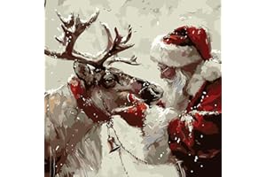 CHWGLFGG Christmas Paint by Numbers Kit for Adults On Canvas,DIY Easy Adult Paint by Number Kits Santa Claus&Reindeer,Paint by Color Acrylic Paint Painting Home Wall Decor 16x16inch (Without Frame)