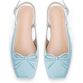 Lhamo Latso Women's Ballet Flats Slingbacks Square Toe Bow Knit Dressy Flat Shoes with Ankle Buckles Satin
