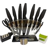 20-Piece Kitchen Knife Set with Acrylic Block, High Carbon Stainless Steel Chef Knife Set with Steak Knives, Sharpener &amp; Scissors, Dishwasher Safe, Anti-Slip Ergonomic Handle, Black