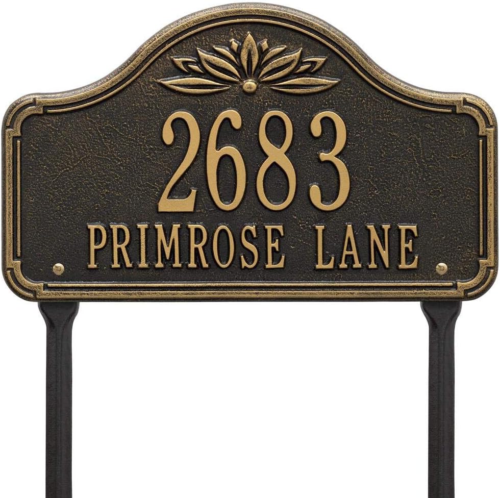 Plaques & Wall Art - Whitehall Products 2961BG Ivenwood Address Plaque - Standard Lawn - Two Line - Black/Gold 14 x 9.25