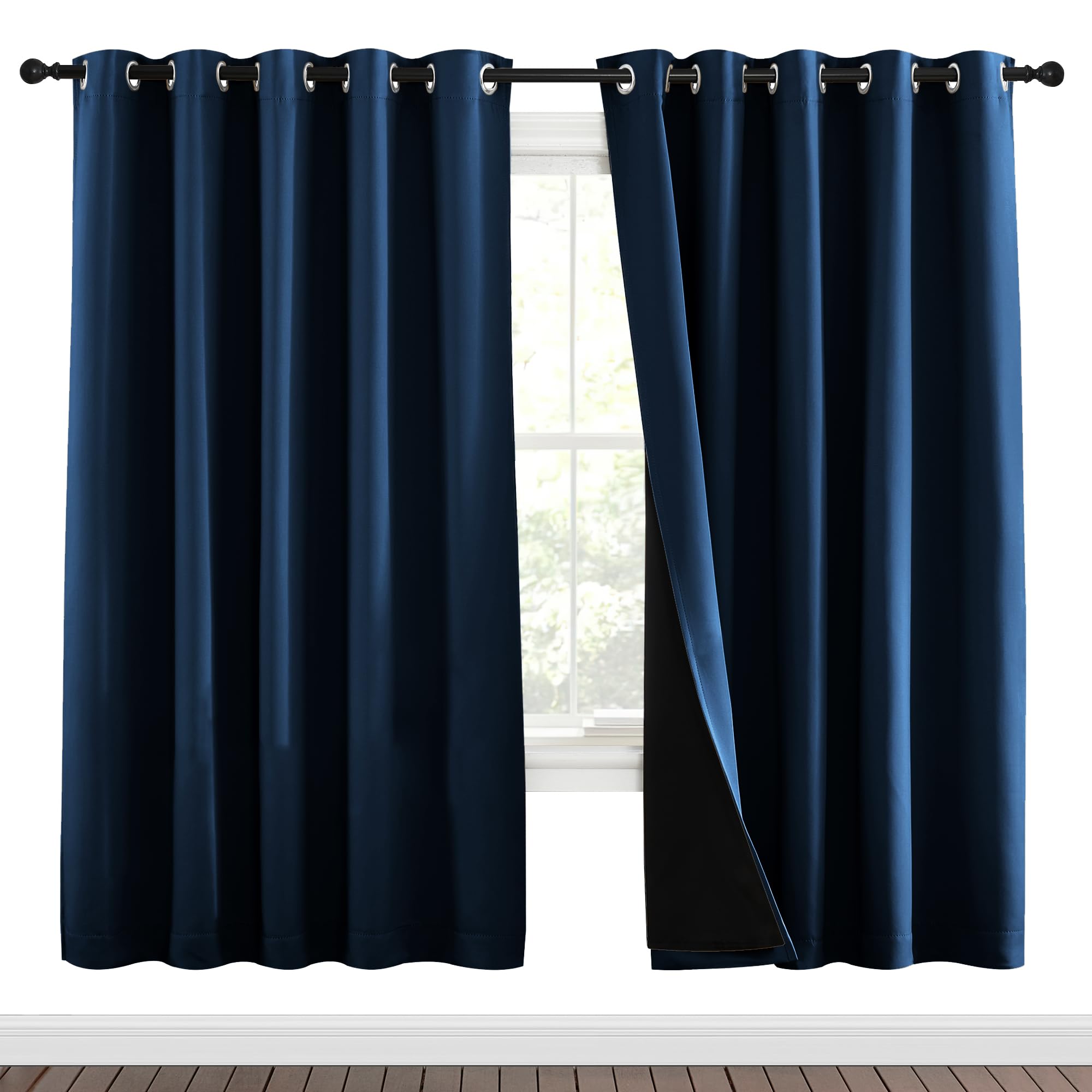 Photo 1 of NICETOWN Moroccan Blue Full Shade Curtain Panels, Pair of Energy Smart & Noise Blocking Out Blackout Drapes for Dining Room Window, Thermal Insulated Guest Room Lined Window Dressing(70 x 72 inch)