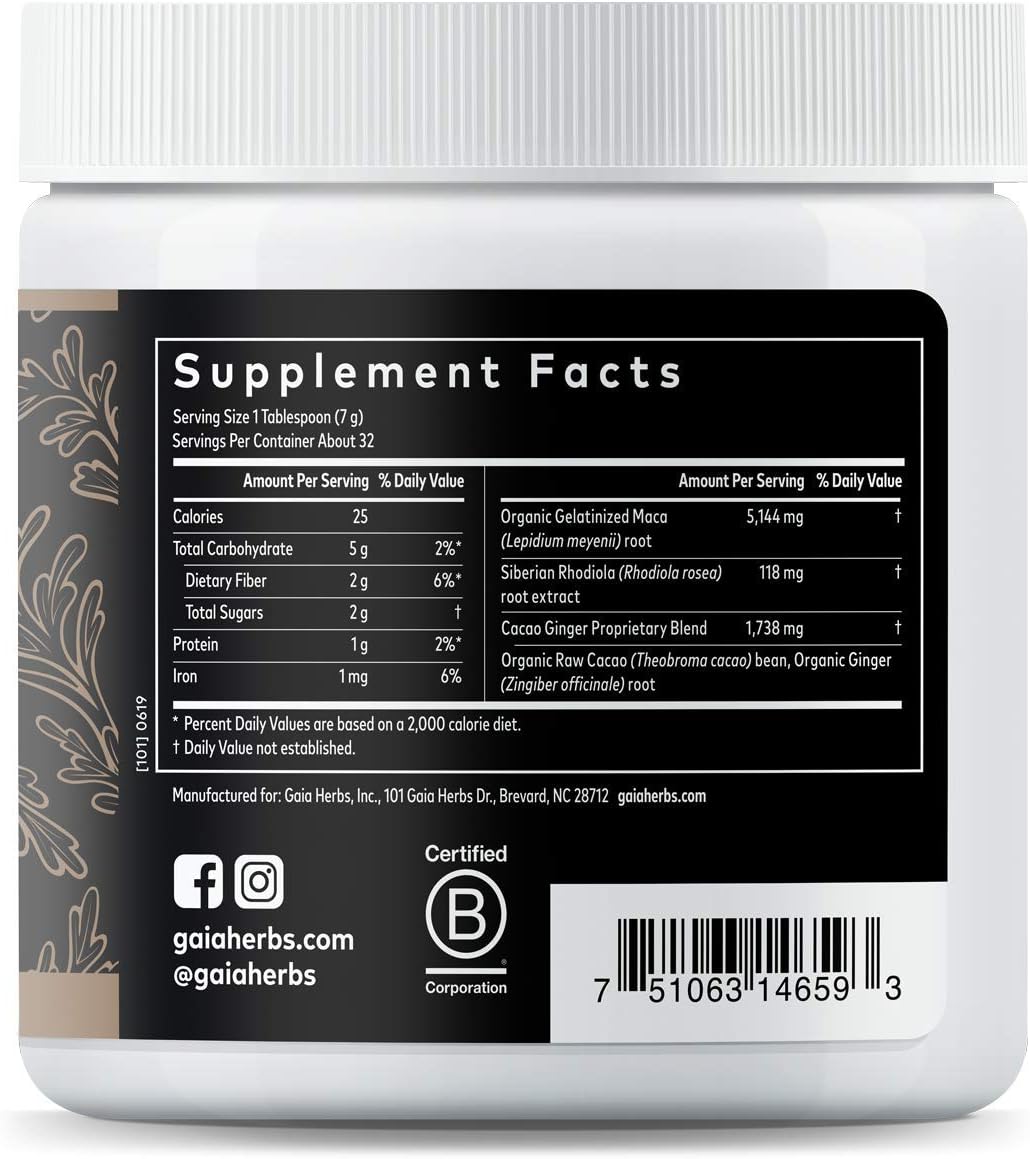 Gaia Herbs Maca Boost Supplement, Cacao Ginger, 8 Ounce - Energy & Stamina, Aids Recovery, Vegan, Gluten Free: Health & Personal Care