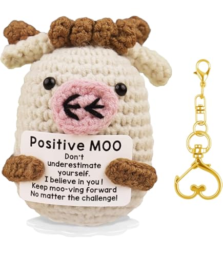 Emotional Support Cow Crochet Plush - Mini Funny Stress Relief Animal With Encouragement Card