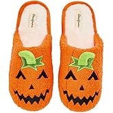 Dearfoams Unisex-Adult Spooky Fuzzy Halloween Pumpkin Jack O Lantern Slipper
