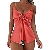 SUUKSESS Women's Tummy Control Tankini Swimsuit Push Up Knot Front Bathing Suit
