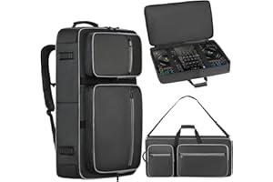 Aljikz DJ Controller Case Compatible with DDJ FLX4/400/REV1, Numark Mixtrack Platinum FX/Pro FX/Pro3, Hercules Inpulse 500, DJ Backpack Padded Gig-bag with Multi-pocket Adjustable Shoulder Strap