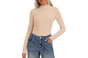 QOMEWA Women's Micro Fleece Lined Long Sleeve Shirts Mock Turtleneck Stretch Thermal Undershirt Base Layer Shirts