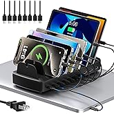 510W Fast Charging Station for Multiple Devices, 10 Port USB C Charger Station with Flame-Retardant Material & 8 Cables for iPhone, Android, iPad, Tablets, Family Office Desk Charging Dock Organizer