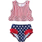 YOUNGER TREE Toddler Baby Girls Summer Swimsuit Sleeveless Striped Swimwear Two-Piece Suit Beach Bikini
