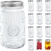 Amzcku 32oz Vintage Mason Jars with Lids, Wide Mouth Quart Canning Jar 12 Pack